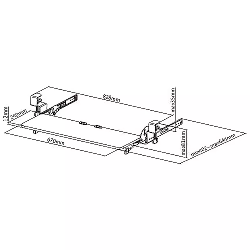 Maclean Under-Desk Keyboard Holder, Adjustable, 5kg max, 67x24cm, MC-462
