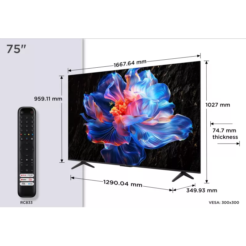 TCL 75P69K TV 190.5 cm (75 inch) 4K Ultra HD Smart TV Wi-Fi Black