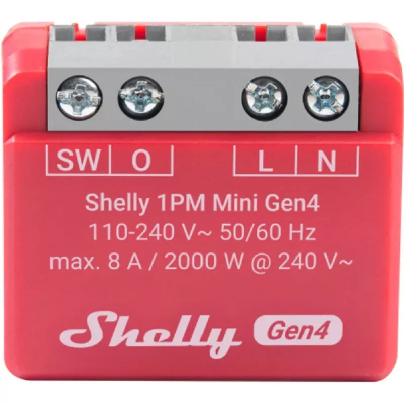 Shelly 1PM Mini Gen4 2-pack — Shelly Wi-Fi smart relay with power metering, compact DIN/module form