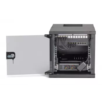DIGITUS SOHO PRO 6U 10 inch Wall-Mount Network Cabinet Set with 8-Port Gigabit Switch, 12-Port Cat 6A Patch Panel, Shelf, Power Strip and 10 Patch Cables