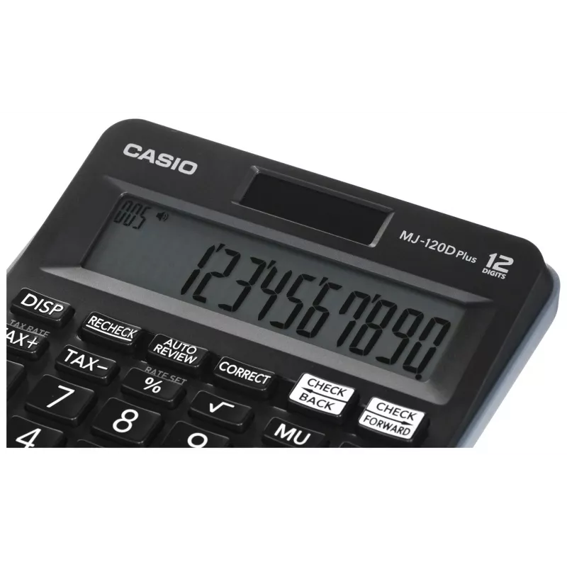 Desktop calculator CASIO MJ-120D PLUS — basic 12-digit, battery/solar, 35 keys, tax & square root, black