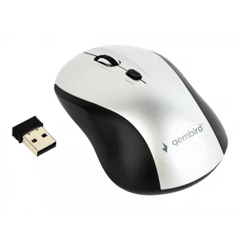 Wireless optical mouse Gembird MUSW-4B-02-BS, RF, ambidextrous, 1600 DPI, 4 buttons, silver/black