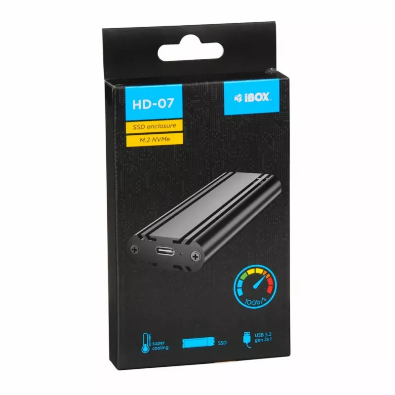 SSD enclosure IBOX HD-07 for 1x M.2 drive, USB 3.2 Gen 2 (10 Gbit/s), USB-C, black