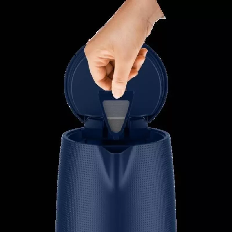 Electric kettle Tefal KO2M0410 — 1.7 L, 2400 W, blue, water level indicator, anti-calc filter