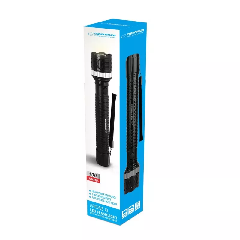 Hand flashlight ESPERANZA Epione XL LED 1.2W 100 lm 100 m Black, battery R20 (3)