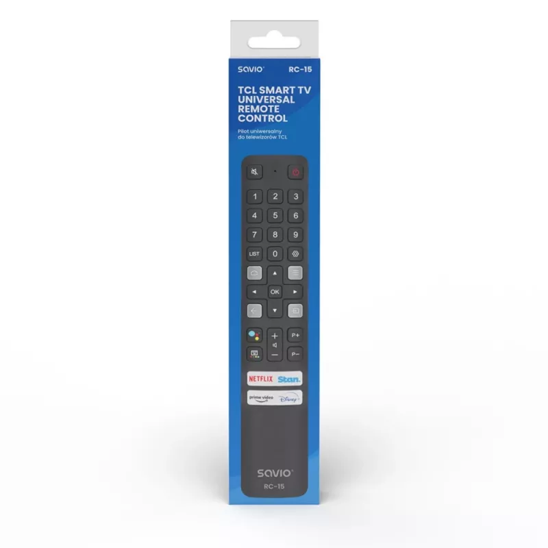 SAVIO universal TV remote RC-15 for TCL SMART TV, IR wireless, black, range 10 m