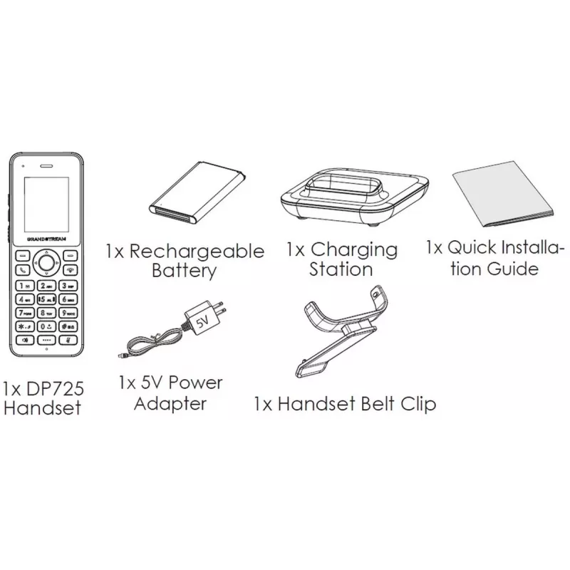 IP Phone Grandstream DP725 wireless handset, grey, 1.8 inch TFT display, 20 lines, Li-Ion 1500 mAh