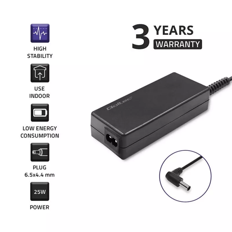 Qoltec 51774 Power adapter for LG monitor 25W | 1.3A | 19V | 6.5 * 4.4 + power cable