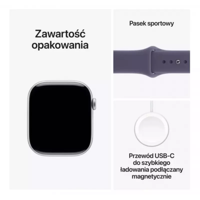 Apple Watch Series 11 GPS + Cellular 42mm Silver Aluminium Case with Purple Fog Sport Band - M/L