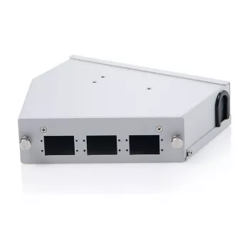 DIN rail fiber optic splice distributor DIGITUS DN-96893 — angled, 6 SC DX / LC Quad, aluminium, grey