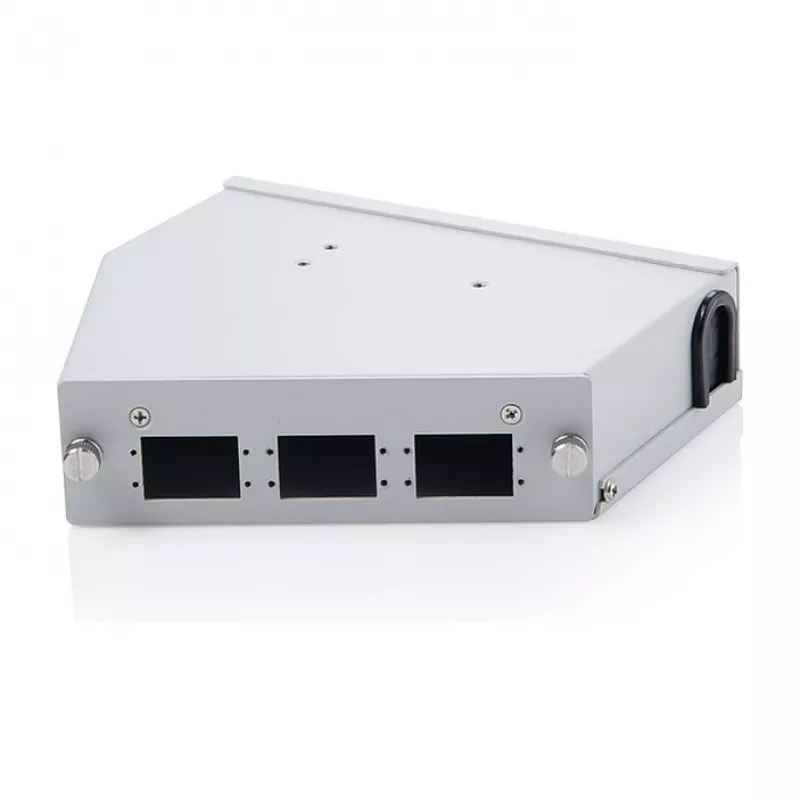 DIN rail fiber optic splice distributor DIGITUS DN-96893 — angled, 6 SC DX / LC Quad, aluminium, grey