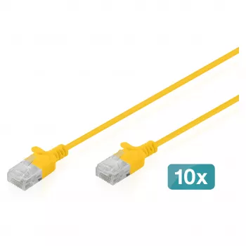 Patch cable DIGITUS CAT 6 U-UTP Slim 1.5 m, yellow — pack of 10