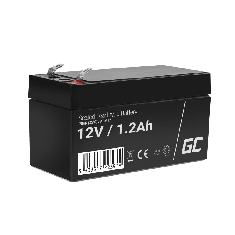 Sealed Lead Acid (VRLA) battery Green Cell AGM17 12 V 1.2 Ah — 52 mm height, 43×97 mm, 0.5 kg