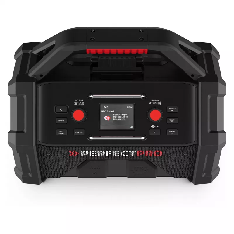Portable Construction Radio PerfectPro ROCKTAGON 18V — battery powered jobsite radio