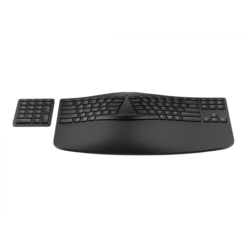HP 960 Ergonomic Wireless Keyboard, Full-size (100%), Wireless, RF Wireless + Bluetooth, Membrane, Black