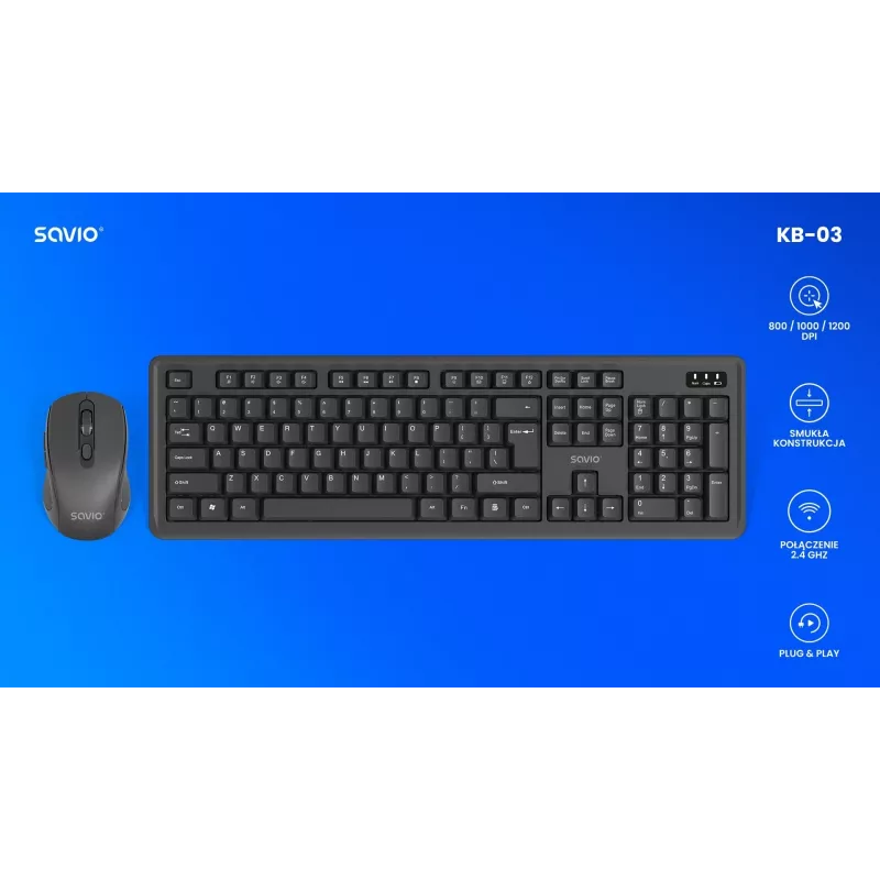 Savio KB-03 keyboard Mouse included Home/Office USB QWERTY US English Black