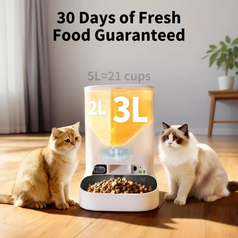 Automatic Pet Feeder PETKIT YumShare Dual-hopper 2 with Camera, 5 L Capacity, ABS and 304 Stainless Steel, White