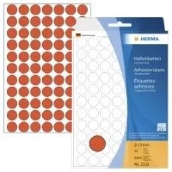 HERMA - permanent adhesive labels - Red - 13 mm Round 2464 label(s) (32 Sheets x 77) (2232)