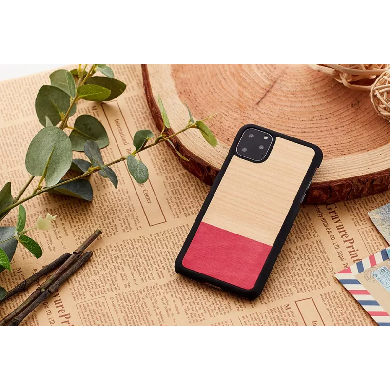 Smartphone case man and wood for iPhone 11 Pro, black, mismatch design