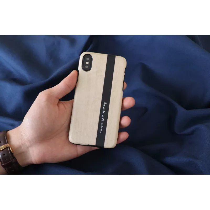 Smartphone case man and wood for iPhone X/XS — black leather