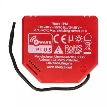 Smart switch Shelly W 1PM Plastic 16A 110–240V, Z‑Wave, 868.4 MHz, red, 42×37×16 mm