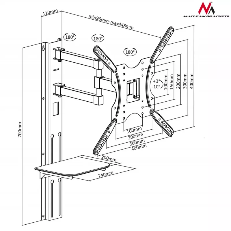 TV mount Maclean MC-772 55 inch Black