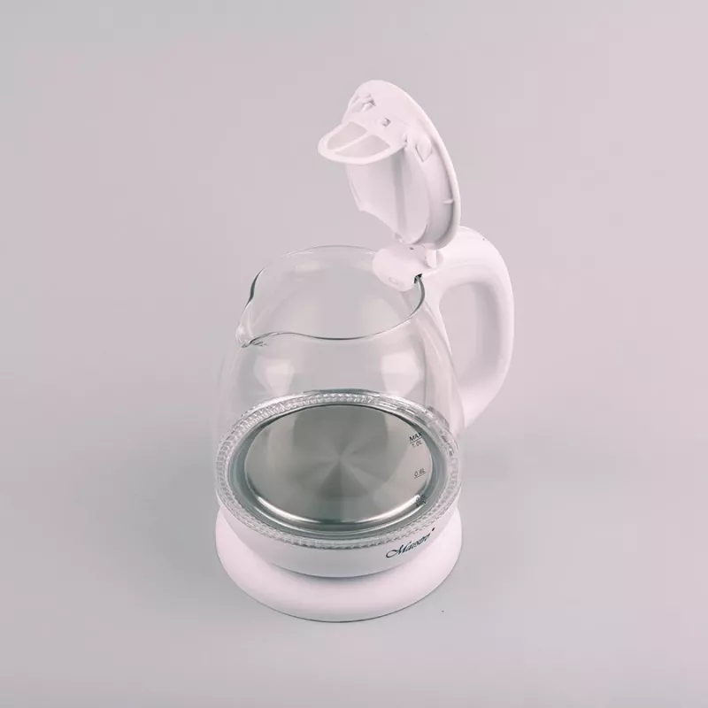 Electric kettle Maestro MR-055 White — 1 L, 1100 W, glass housing, backlight, water level indicator
