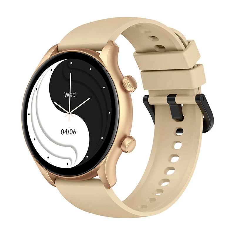 Smartwatch Zeblaze Btalk 3 Plus, round 1.39 inch IPS 360×360 touchscreen, 260 mAh, gold silicone strap