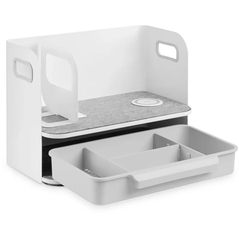 Digitus Desktop Organizer with Qi Charger Steel Grey White 1 Drawer
