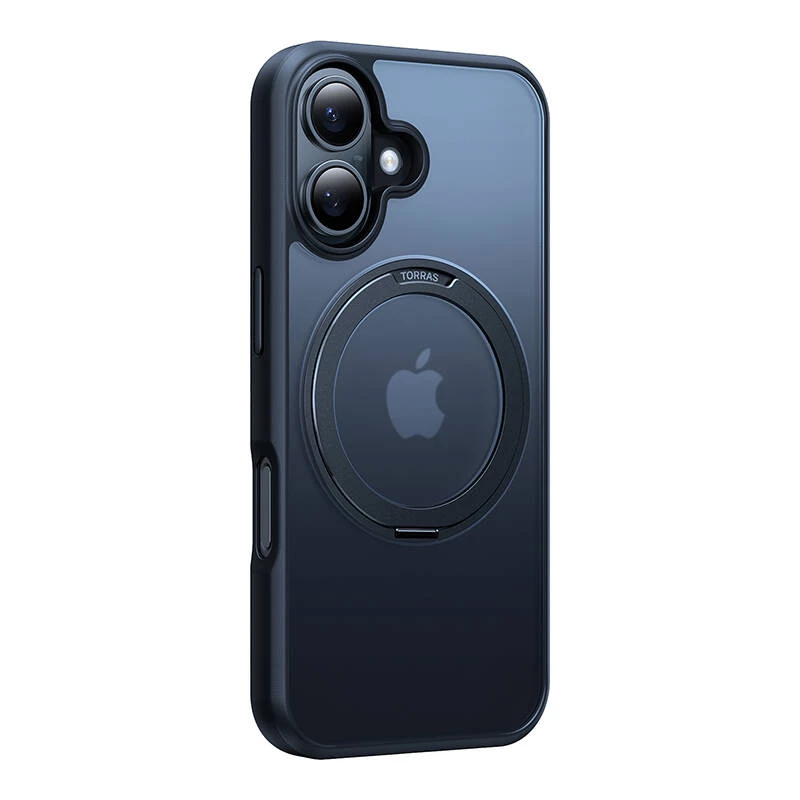 Protective phone case Torras Ostand Pro for iPhone 16 — Black, slim shockproof design