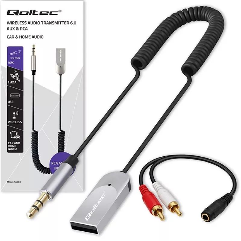Wireless audio receiver adapter QOLTEC HiFi BT6.0 2xRC – Bluetooth audio receiver for speakers and car stereo