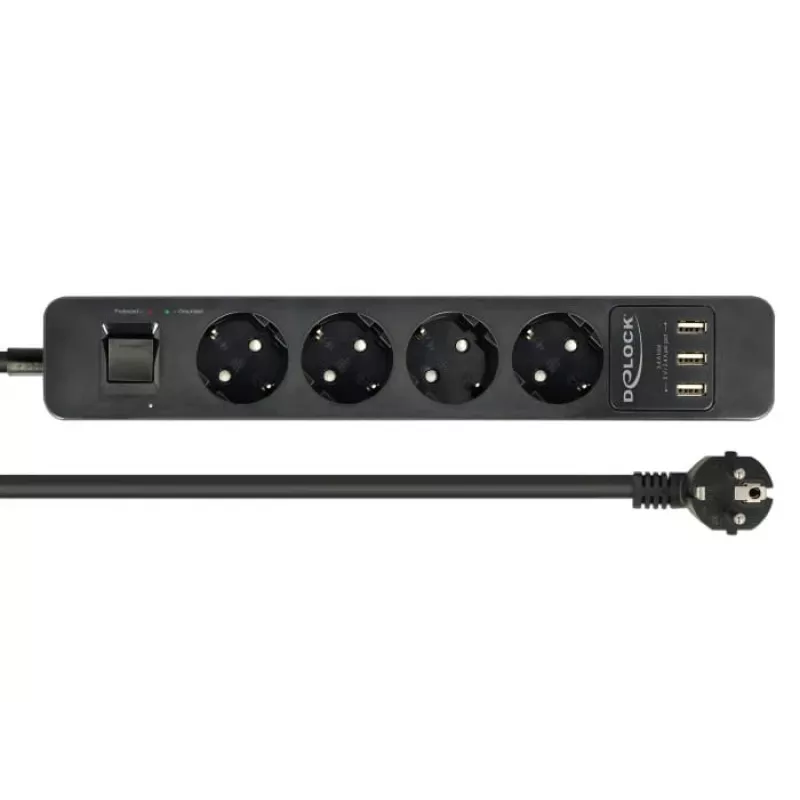 Power Extension DeLOCK 11209 1.5m 4 AC Outlets Indoor Black