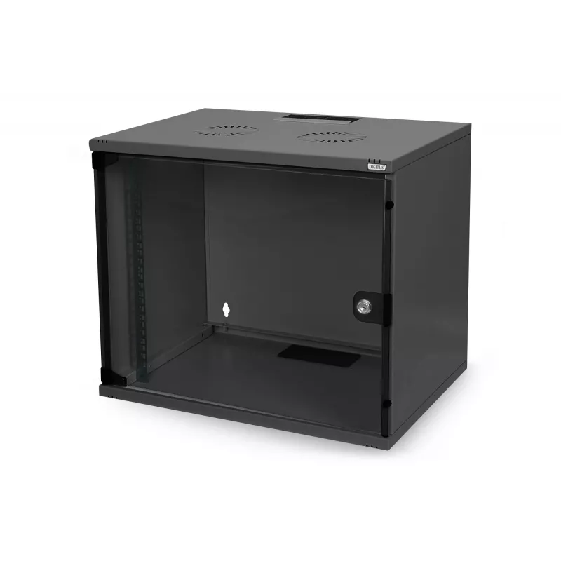 DIGITUS SOHO 7U Wall Mount Rack Cabinet 19 inch 540x400x370 mm Black Glass Door Flat-Packed