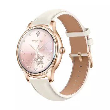 Smartwatch Colmi L28 with Gold Case and Gold Leather Strap