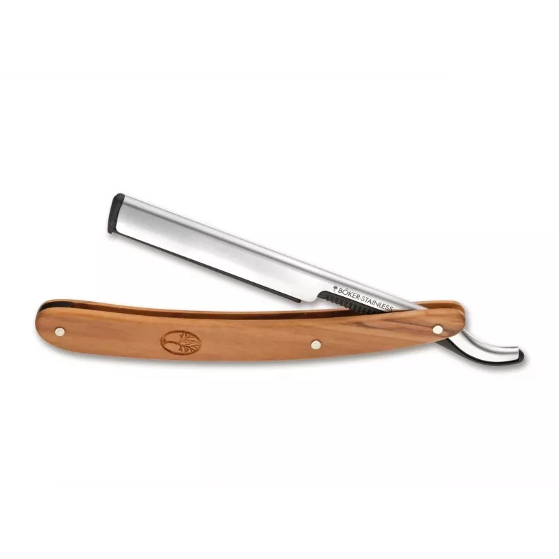 Straight razor Böker Solingen Barberette Olive – 140902, olive wood handle, fixed blade shaver