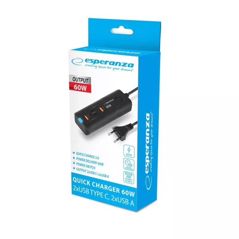 Esperanza EZC109 mobile device charger Universal Black AC Fast charging Indoor