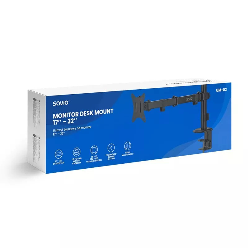 Monitor and TV Adjustable Holder SAVIO UM-02, black, adjustable grip, easy to install