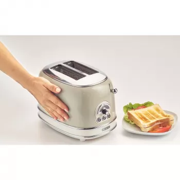 Ariete 155 Design 2 Slice Toaster with Sandwich Cages, 6 Toasting Levels, 810 W, Stainless Steel Body, Removable Crumb Tray, Pastel beige