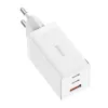 Wall charger Baseus GaN5 Pro 65W — USB + 2×USB-C (QC3.0, PD3.0) with 1m USB-C cable, white