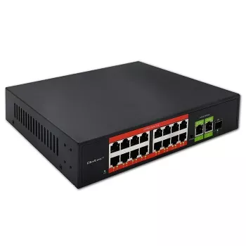 Ethernet PoE Switch QOLTEC 16x RJ45, 2x RJ45 uplink, 1x SFP (MPN 52291)