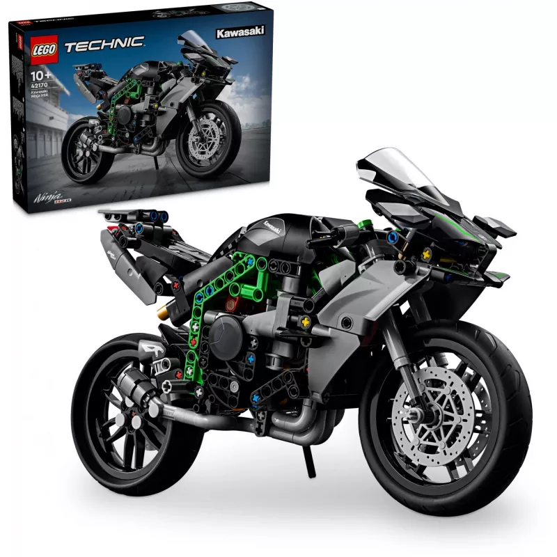 LEGO Technic motorcycle model Kawasaki Ninja H2R 42170 — 1:1 scale replica, 643 pieces, instruction sheet, for ages 10+
