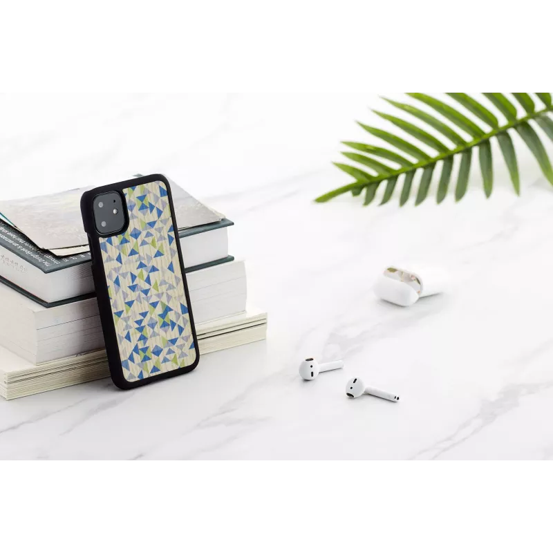 Phone case man and wood for iPhone 11 — blue triangle on black, protective hard-shell