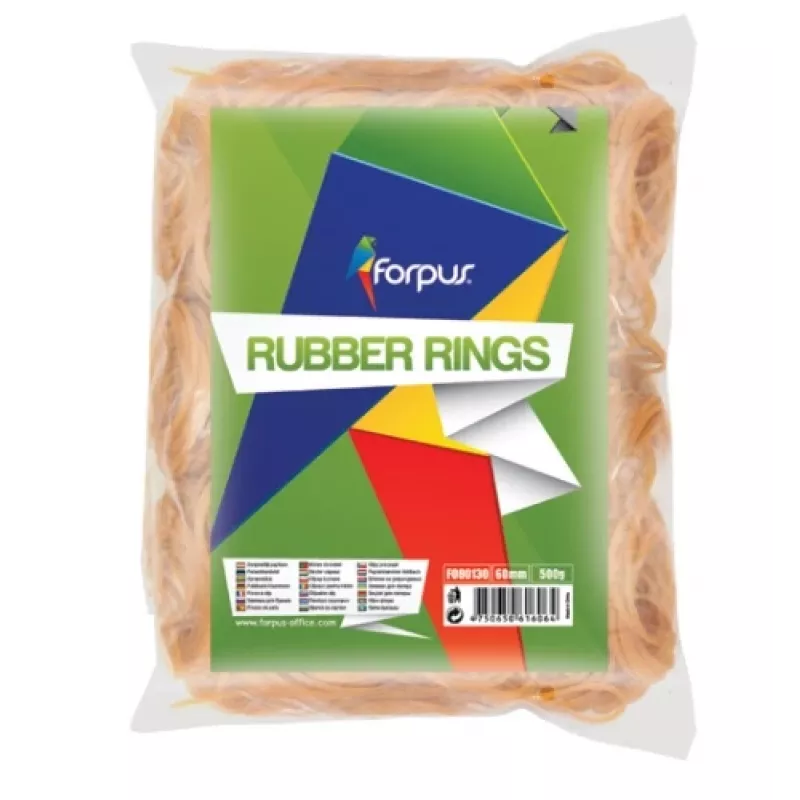 Elastic rubber bands FORPUS Ø 60 mm, natural colour, 500 g pack, 60% rubber content
