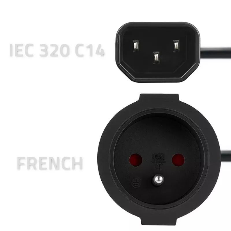 Power adapter QOLTEC IEC 320 C14 to French plug, 0.15 m cable