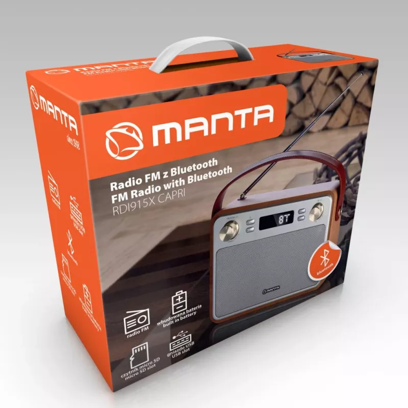 Car radio MANTA RDI915X — FM receiver with Bluetooth 2.1, USB, microSD, 1200mAh battery, 10W output