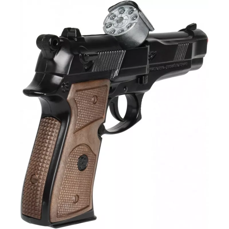 Toy metal police pistol Pulio model 15539/6 — metal construction, toy accessory