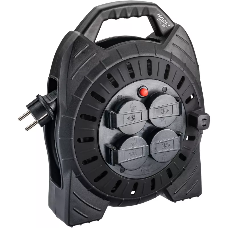 Cable reel Hazet 161N-3D, 10.00 m cable, black, portable power extension reel