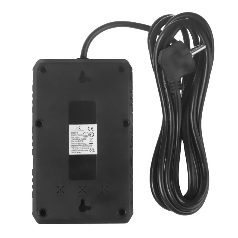 Power strip MACLEAN MCE393 B — 4 sockets, 3×USB, 110–240V, 2500W, 3 m cable, black