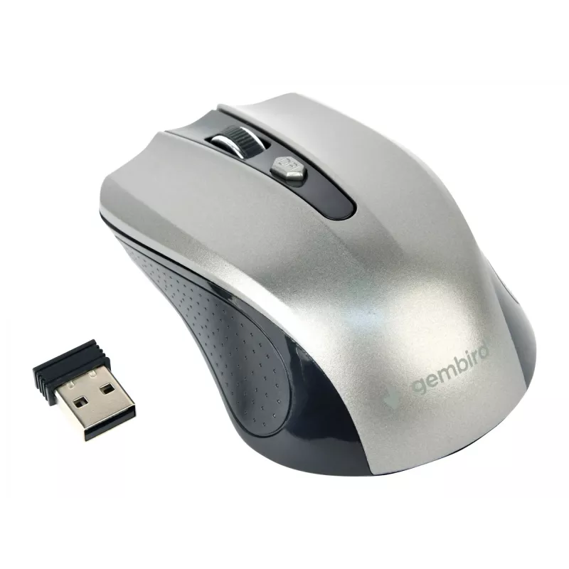 Wireless mouse GEMBIRD MUSW-4B-04-BG — right-hand, optical 1600 DPI, 4 buttons, RF Wireless, black/grey