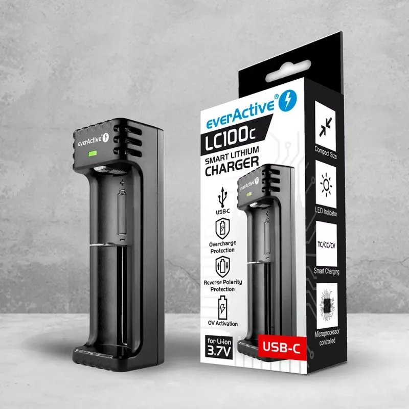 Battery charger everActive LC100C USB-C for Li‑Ion cells, USB-C input, model LC100C
